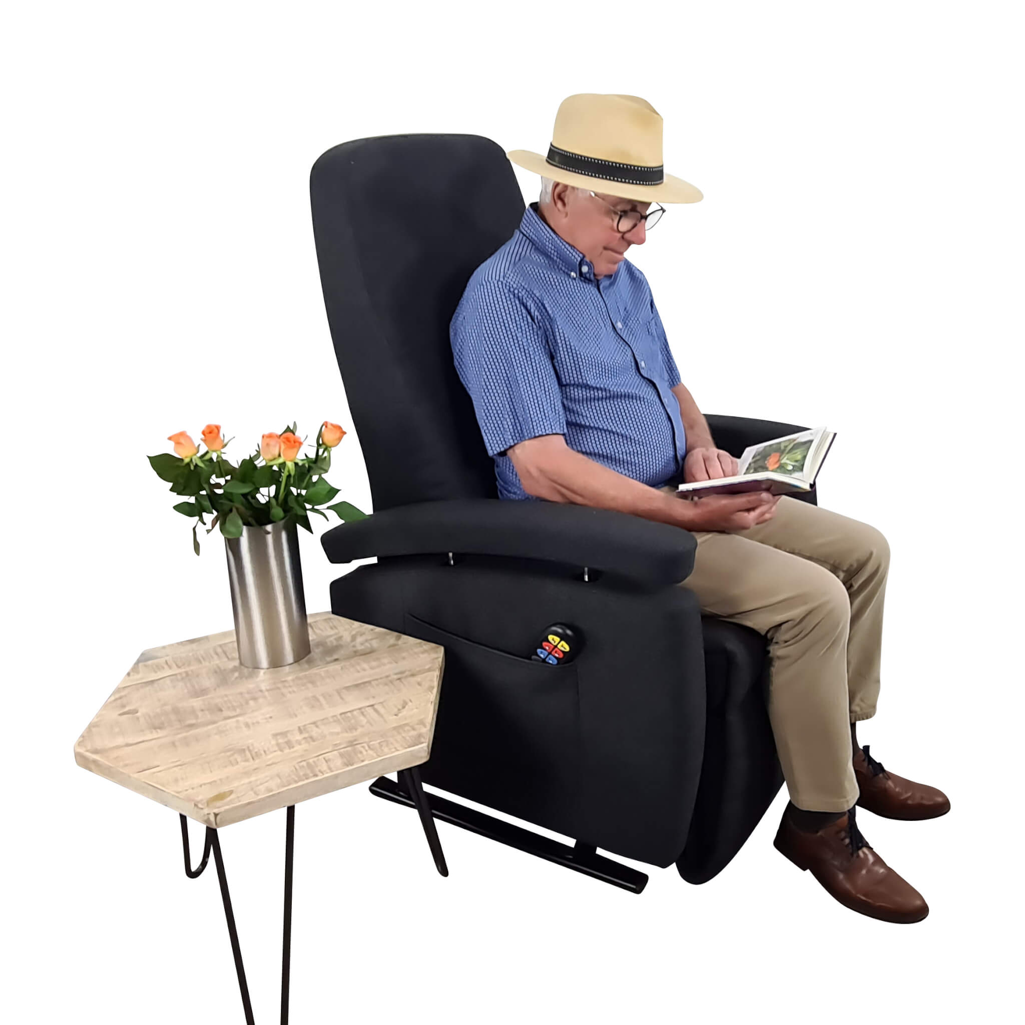 Sta-op stoel modern antraciet (51cm) Opties gratis proberen. Incl nekkussen Zeker Zit, sta-op stoel huren